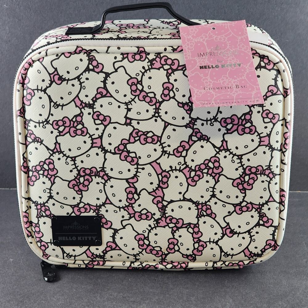 Hello Kitty Vanity Cosmetic Bag White Multi Compartment Sanrio NWT